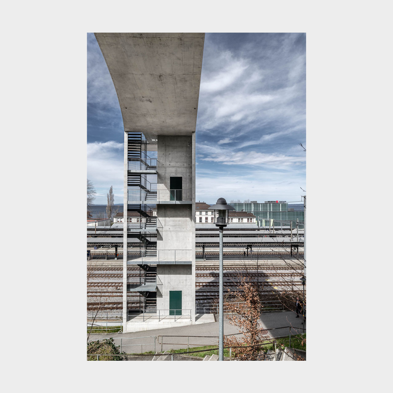 Architekturfotografie Panoramalift und Treppenturm Rorschach